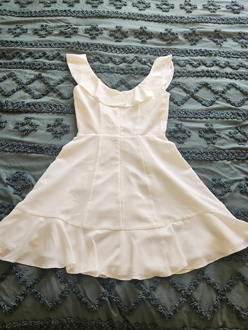ASOS White Textured Dress with V-Neck Ruffle - Picture 4 of 4